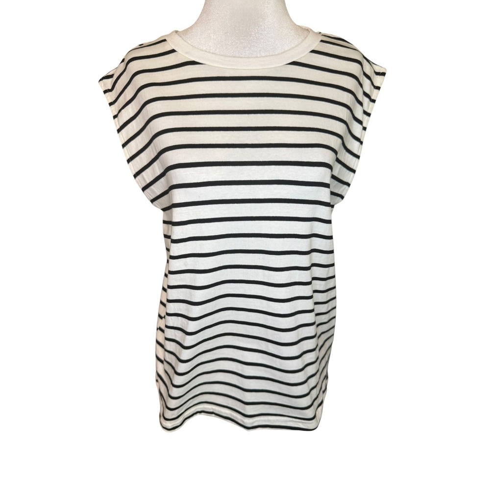 Cupshe Womens Small White Black Striped‎ Muscle Tee Sleeveless Top NEW